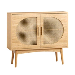 Oikiture Rattan Sideboard Hallway Shelf Wood - Picture 1 of 7