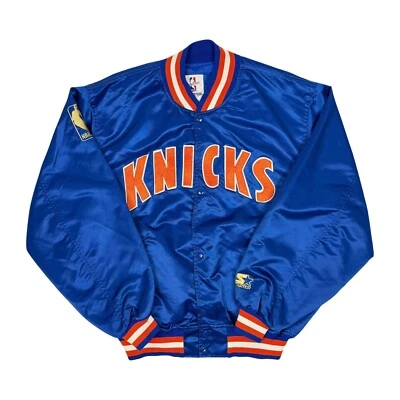 Vtg Rare NBA New York Knicks Gold Logo Blue Starter Satin Bomber Jacket Men’s L - Image 1 of 4