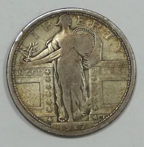Cuarto de dólar Ty-1 Standing Liberty 1917 plata fina 25c ~ abolladuras de borde - Imagen 1 de 4