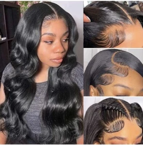 Peluca de onda corporal CAOKIA cabello humano 22"" 13x4 transparente HD encaje frontal negra - Imagen 1 de 5