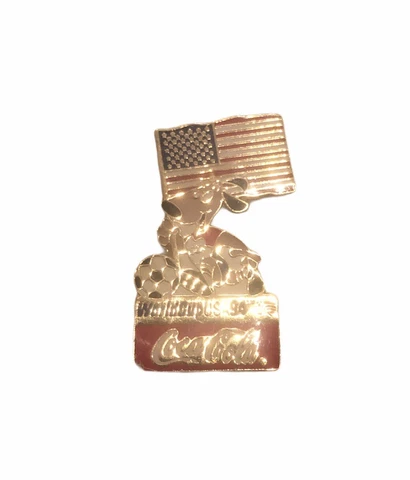 Coca-Cola World Cup 1994 USA Pin-Back Dog Kicking Soccer Ball (Missing Backing) Cover