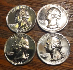 1961 4 PIECES Choice / Gem PROOF Quarter 90% Blazing Mirrored Surfaces - Picture 1 of 2