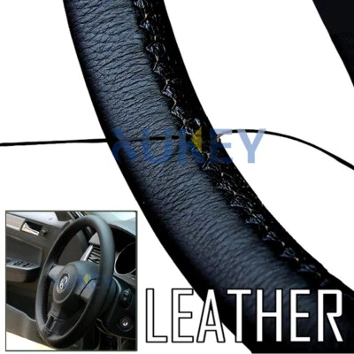 Black leather Car Trunk Steering Wheel Cover PU Universal Fit 38cm / 15 inch - Image 1 of 4