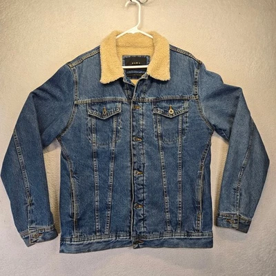 Chaqueta de mezclilla Sherpa de Zara para hombre L azul forrada de lana camionero jean chaqueta abrigo Foto 1 de 4