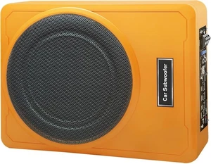 10 In 800W Slim Under Seat Car Subwoofer Orange Powered Sub Built-in Amp Yellow - Picture 1 of 6