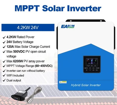 EASUN Inversor Solar 4.2KW Hybrid On Off Grid Inverter 24V 120A MPPT WIFI DE