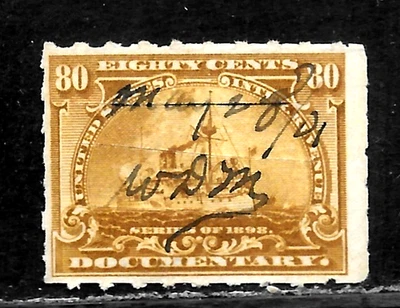 HICK GIRL-OLD USED U.S. DOCUNENTARY SC#R163  BATTLESHIP, ISSUE 1898      X5945 - Image 1 of 2