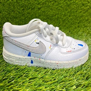 Nike Air Force 1 Low Boys Size 9C White Blue Athletic Leather Shoes Sneakers - Picture 1 of 10