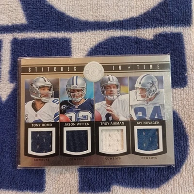 Romo,Witten, Aikman, Novacek 2013 Panini Stitches In Time Quad GW Serial 52/199 - Image 1 of 4