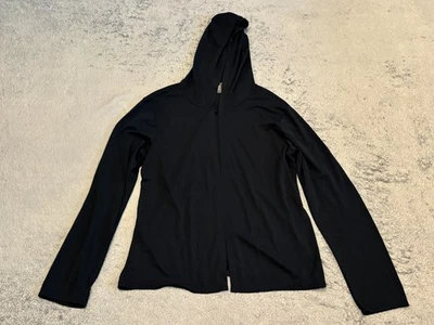 Banana Republic Open Front Cardigan Top Womens XL Black Hooded Rayon Blend - Image 1 of 4