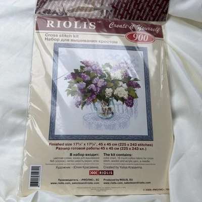 Riolis Cross Stitch Kit LILACS #900 16 Ct 18"x18" Made in Russia NEW SEALED - Image 1 of 2