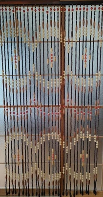 Cortina Showa Retro Madera Natural Cuentas Mediados de Siglo USADA Foto 1 de 4