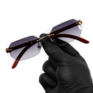 Gafas de sol vintage de grano de madera hip hop con marco dorado para hombre - Imagen 1 de 5