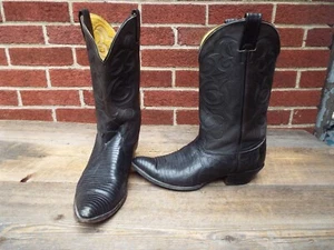 Vintage Men's Nocona Black Leather Boots Size 9-1/2 Cowboy Made In USA - Picture 1 of 18