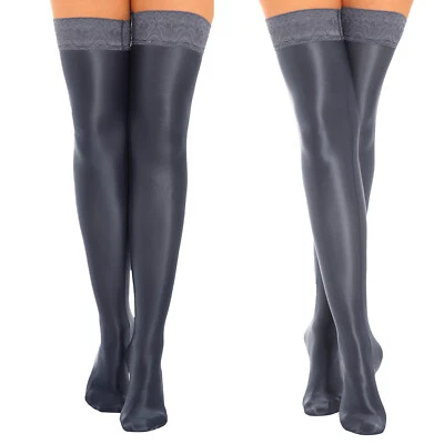 Medias altas hasta el muslo brillantes al aceite para mujer con control superior manténgase arriba pantimedias transparentes brillantes Foto 1 de 4