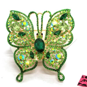 New Green Bling Rhinestone Flower Butterfly Fashion Women Charm Brooch Pin - Picture 1 of 2