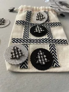 Tic Tac Toe Travel Game Black & White Check Trees Pouch On The Go New Handmade - Picture 1 of 7