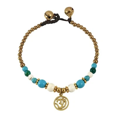Pulsera Mystical Aum u Om Azul Turquesa y Cuentas de Latón Jingle Bell Foto 1 de 4