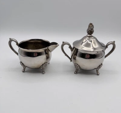 Vintage Silver-Plated Creamer & Sugar Bowl Set - Ornate Floral Design, Elegant - Image 1 of 4