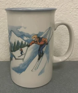 VINTAGE OTAGIRI JAPAN SNOW SKIERS LARGE CERAMIC COFFEE MUG CUP - Picture 1 of 4