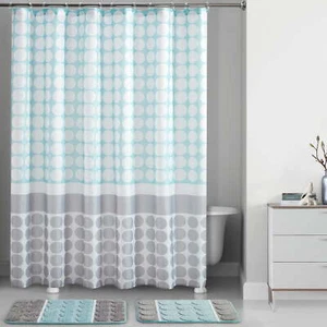 15 Piece Blue Orbit Printed Shower Curtain Bath Set - Picture 1 of 5