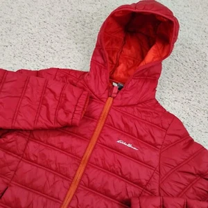 Eddie Bauer Jacket Boys XL 16 18 Red Puffer Quilted Jacket Hoodie Full Zip - Picture 1 of 15