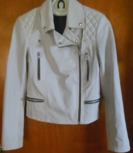 Chaqueta de cuero All Saints Catch Biker crema/blanco talla 4 EE. UU. - Imagen 1 de 8