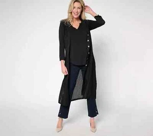 NEW Dennis Basso Large Textured Pointelle Duster Vest in Black QVC 3143 - Picture 1 of 4