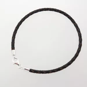 6.5" Sterling Silver 3mm Braided Round Black / Brown Genuine Leather Cord Bangle - Picture 1 of 1