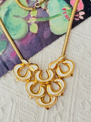 Collana Christian Dior GROSSE 1972 Vintage Massiccio Bianco Trifogli Foglia Fiori