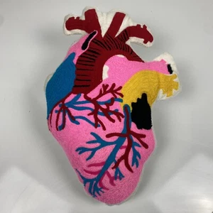 Anatomical heart pillow -18”x12.5" - Super Rare Embroidered Cross-stitch Color  - Picture 1 of 10