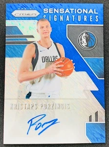 2019-20 Prizm Kristaps Porzingis Blue Shimmer Auto Signature DAL Maverick Knicks - Picture 1 of 2