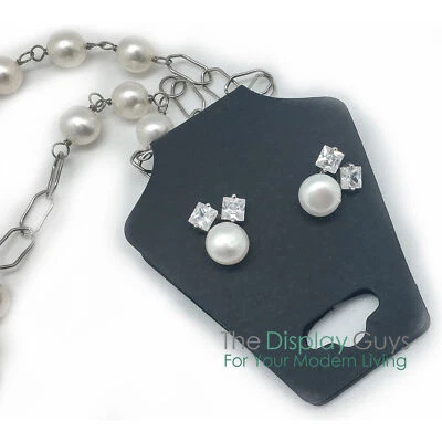 100pc Fold Over Black Paper Earrings Necklace Display Hanging Cards for Jewelry - Image 1 of 3
