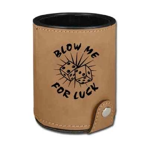 **NEW** FAUX LEATHER LASER-ENGRAVED DICE CUPS / BLOW ME FOR LUCK  / LASERABLE - Picture 1 of 5