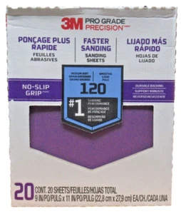 Paquete de 20 papeles de lija de grano 120 de precisión de grado profesional de 9"x 11" 3M - Imagen 1 de 2
