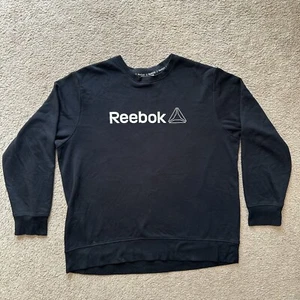 Reebok Sweater Womens 2XL Crewneck Long Sleeve Spellout Black - Picture 1 of 10
