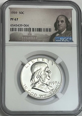 1959 P NGC PF67 PROOF BEN FRANKLIN HALF DOLLAR 50c 90% SILVER PORTRAIT LABEL Cover