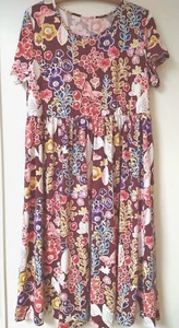 Floral Knit Dress Womens XL Burgundy Pink Soft Stretch High Waist Short Sleeves - Picture 1 of 14