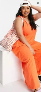 Asos Design Curve Tie Shoulder Smock Jumpsuit In Pop Orange Size UK18 Overalls - Picture 1 of 4