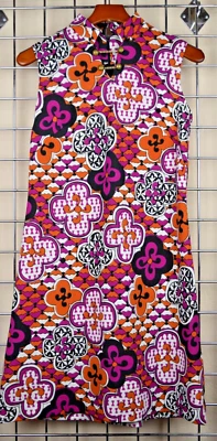 Mini Vestido Vintage Talla S/M Años 60 Naranja Rosa Caleidoscopio Latón Botones Mod GoGo Foto 1 de 4