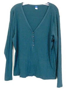 Old Navy Thermal Waffle Knit Henley XXL Stretch 1/2 Button Long Sleeve Top Green - Picture 1 of 6