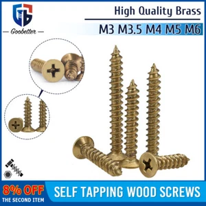 M3 M3.5 M4 M5 M6 Brass Cross Countersunk Self Tapping Wood Screws Chipboard - Picture 1 of 51