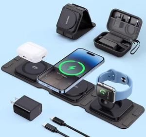3 in 1 Fast Wireless Charger 20W PD Adapter Foldable Magnetic Charging Station - Picture 1 of 6