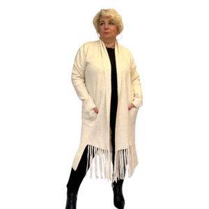 WOMENS CARDIGAN LADIES LUXURY DUSTER JACKET WITH TASSEL HEM PLUS SIZE - Picture 1 of 10
