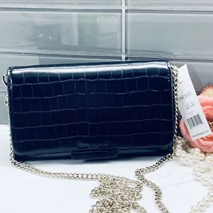 Banana Republic Wallet Crossbody Black croc embossed with silver tone chain - Picture 1 of 8