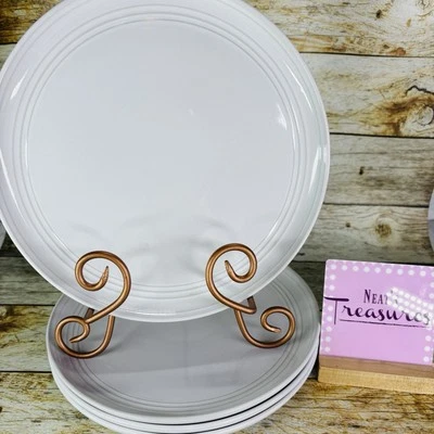 Ten Strawberry Street GALAXY White Embossed Rings Coupe Dinner Plates Set of 4 - Image 1 of 4