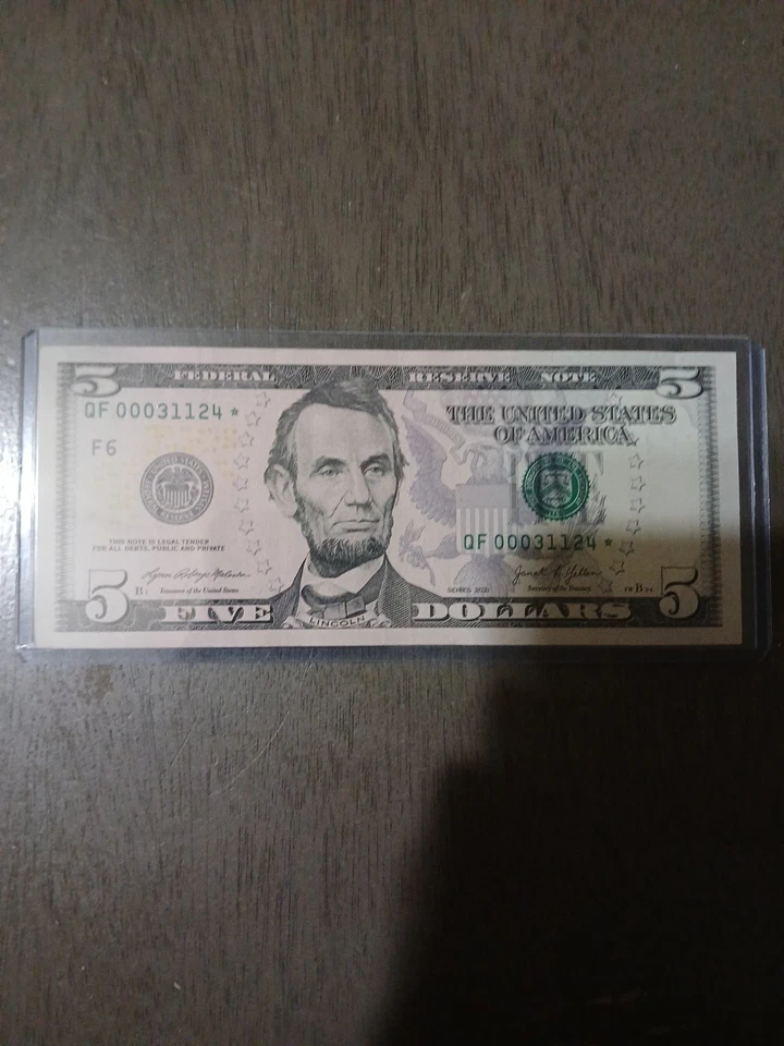 2021 5 Dollar Bill Star Note Low Run, Low Serial Number QF 00031124*. - Image 1 of 2