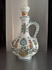 Ulmer Keramik Karaffe mit Zinndeckel Handbemalt Motiv Vögel und Blumen - Bild 1 von 7