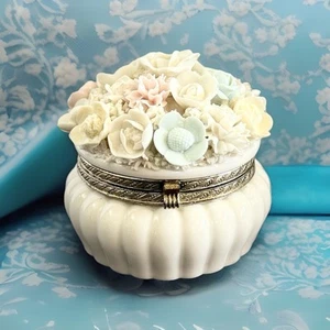 Vintage Schmuck Schmuckschatulle Porzellan Floral Rund Aldart Japan 3,75" Hoch - Bild 1 von 5