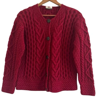 Carraig Donn Merino Wool Cable Knit Cardigan S Fisherman Chunky Cabincore Irish - Image 1 of 4